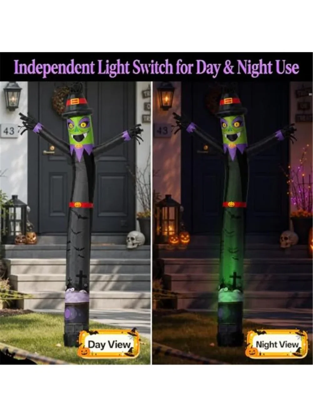 Halloween Witch Inflatable Tube Man 6ft,with 45W Blower+Green Spotlight